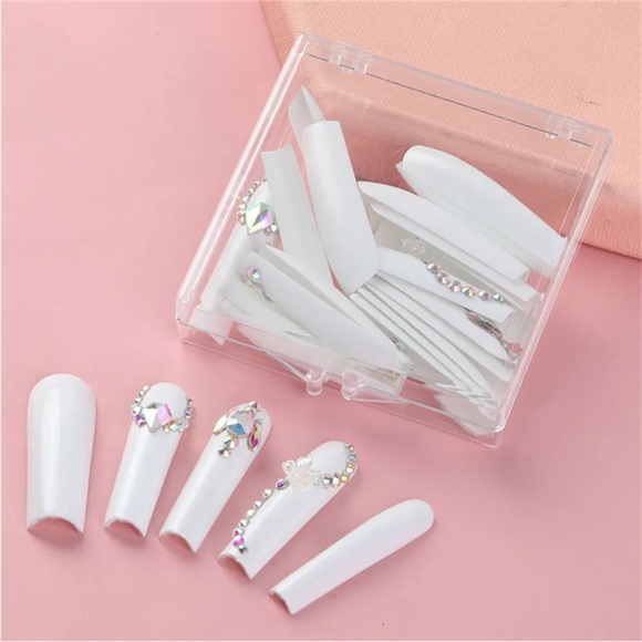 Extra 24pcs Diamond White Long Coffin Press on Nails for Nails Art False… - Picture 3 of 8